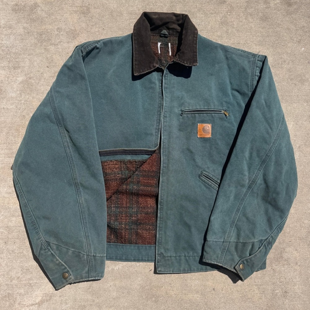 Carhartt Detroit Jacket Vintage Teal Green Blanket Lined J43 HTG Mens XL USA